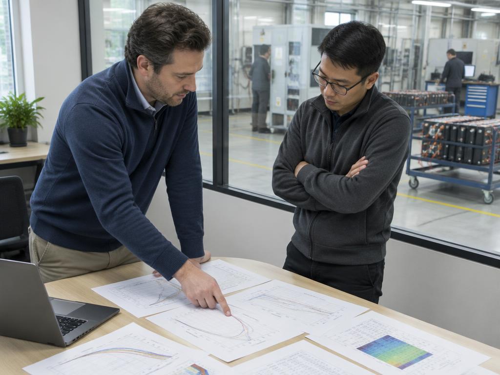 Two engineers reviewing a test report together